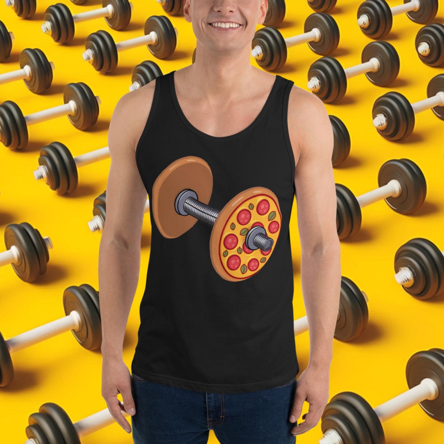 Pizza Dumbbell Barbell Funny Bulk Diet Gym Workout Fitness Weight Lifting Bodybuilding Tank Top Black Tank Tops Bodybuilding Bulking Fast Food Fitness Gym Pizza Workout Next Cult Brand