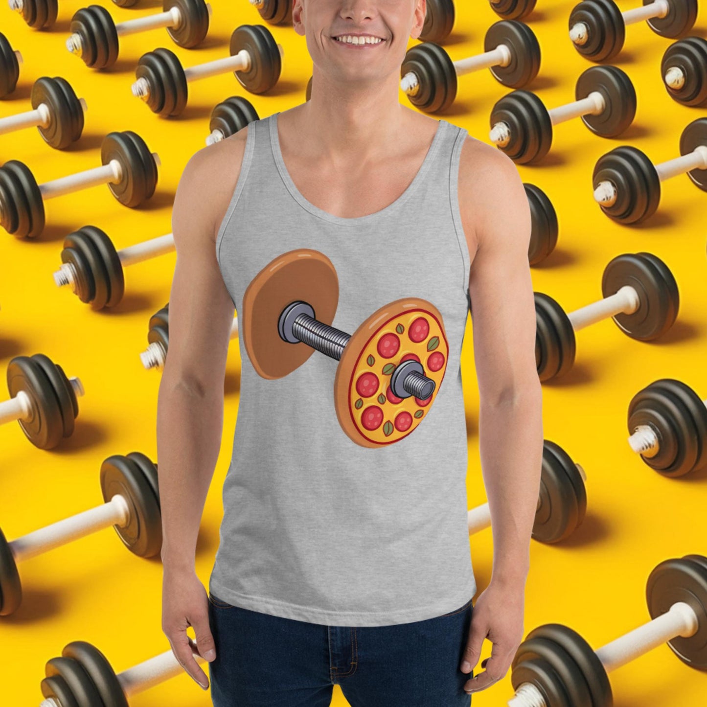 Pizza Dumbbell Barbell Funny Bulk Diet Gym Workout Fitness Weight Lifting Bodybuilding Tank Top Athletic Heather Tank Tops Bodybuilding Bulking Fast Food Fitness Gym Pizza Workout Next Cult Brand