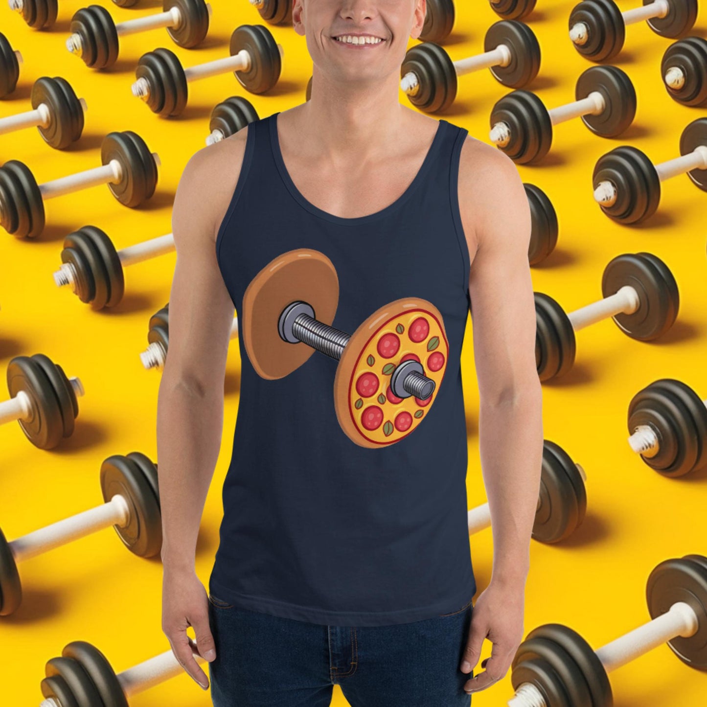 Pizza Dumbbell Barbell Funny Bulk Diet Gym Workout Fitness Weight Lifting Bodybuilding Tank Top Navy Tank Tops Bodybuilding Bulking Fast Food Fitness Gym Pizza Workout Next Cult Brand