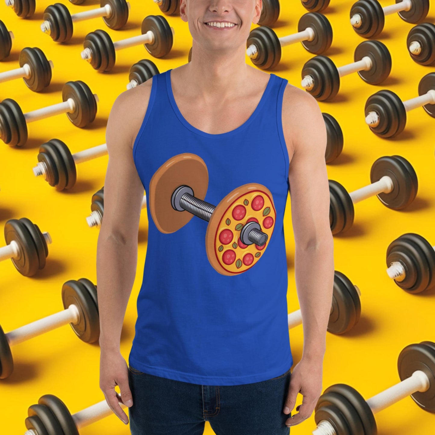 Pizza Dumbbell Barbell Funny Bulk Diet Gym Workout Fitness Weight Lifting Bodybuilding Tank Top True Royal Tank Tops Bodybuilding Bulking Fast Food Fitness Gym Pizza Workout Next Cult Brand