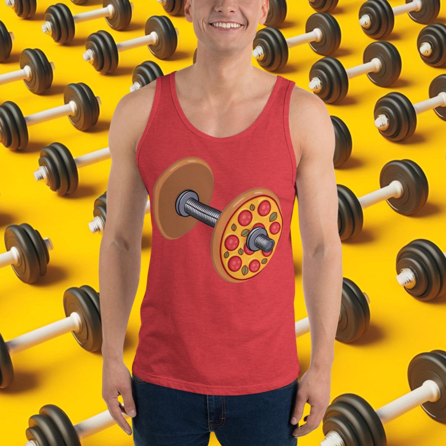 Pizza Dumbbell Barbell Funny Bulk Diet Gym Workout Fitness Weight Lifting Bodybuilding Tank Top Red Triblend Tank Tops Bodybuilding Bulking Fast Food Fitness Gym Pizza Workout Next Cult Brand
