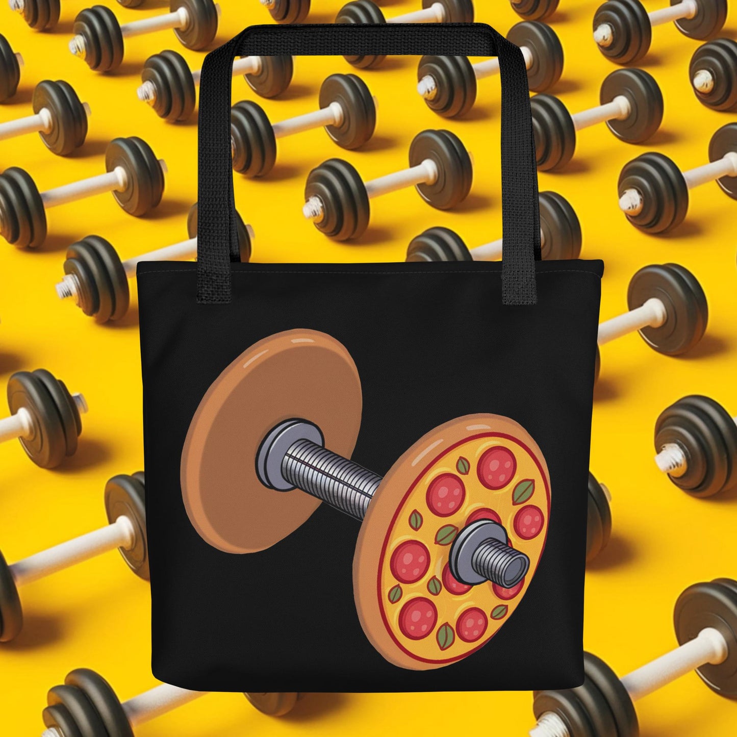 Pizza Dumbbell Barbell Funny Bulk Diet Gym Workout Fitness Weight Lifting Bodybuilding Tote bag Default Title Bags Bodybuilding Bulking Fast Food Fitness Gym Pizza Workout Next Cult Brand