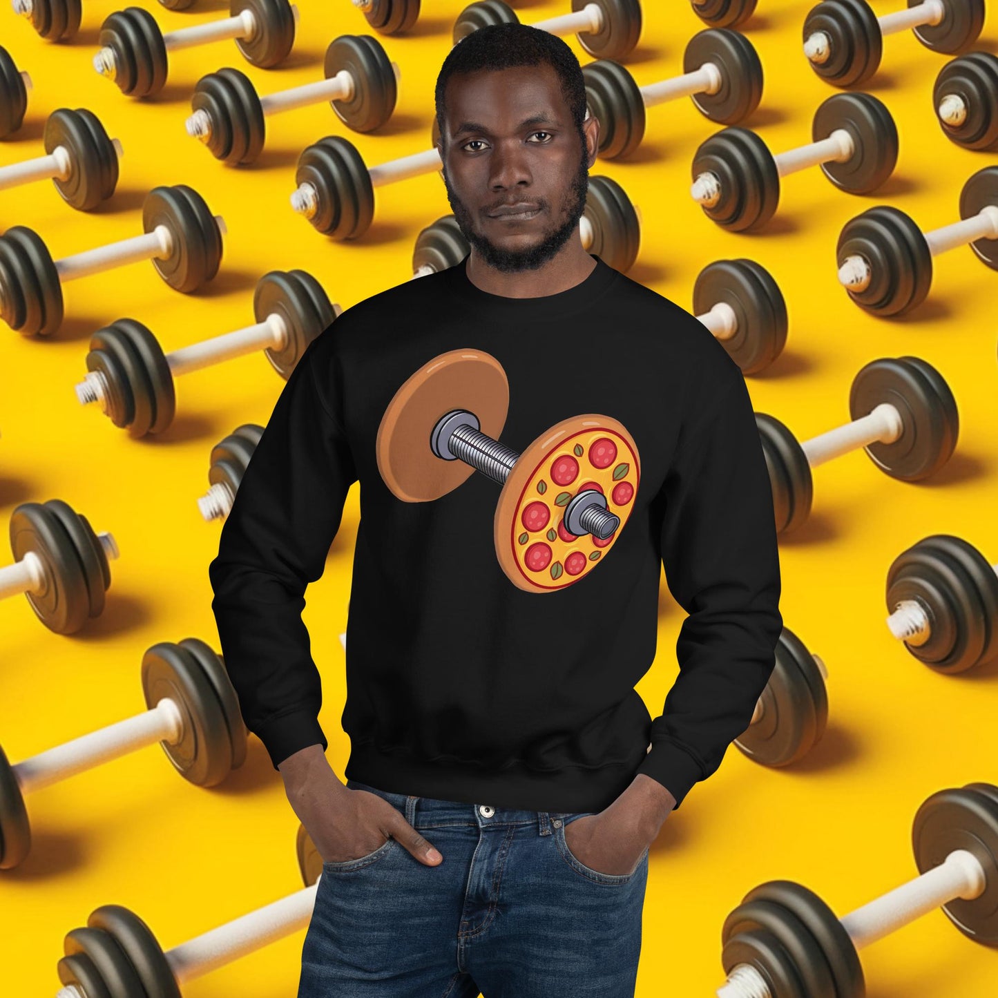 Pizza Dumbbell Barbell Funny Bulk Diet Gym Workout Fitness Weight Lifting Bodybuilding Unisex Sweatshirt Black Sweatshirts Bodybuilding Bulking Fast Food Fitness Gym Pizza Workout Next Cult Brand