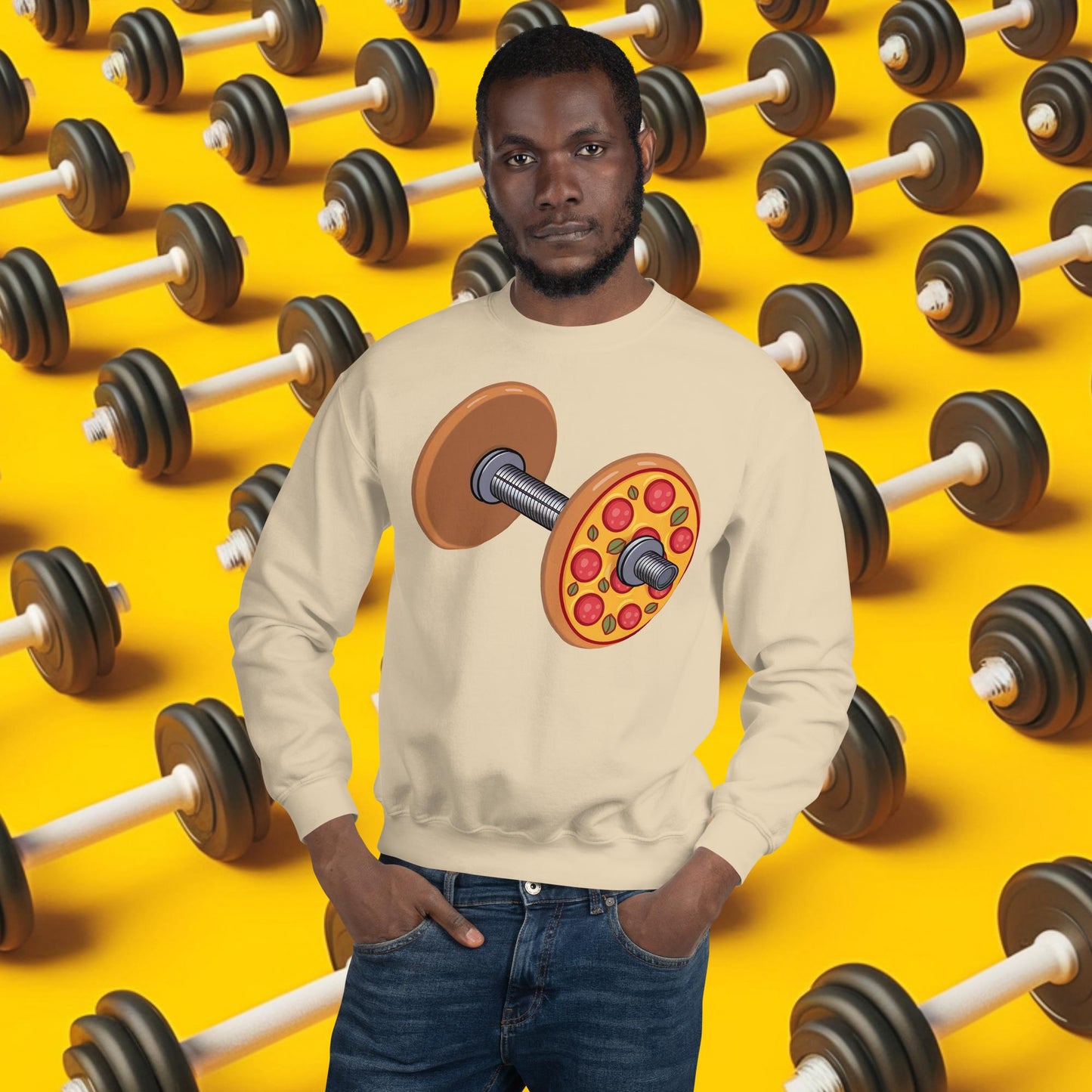 Pizza Dumbbell Barbell Funny Bulk Diet Gym Workout Fitness Weight Lifting Bodybuilding Unisex Sweatshirt Sand Sweatshirts Bodybuilding Bulking Fast Food Fitness Gym Pizza Workout Next Cult Brand