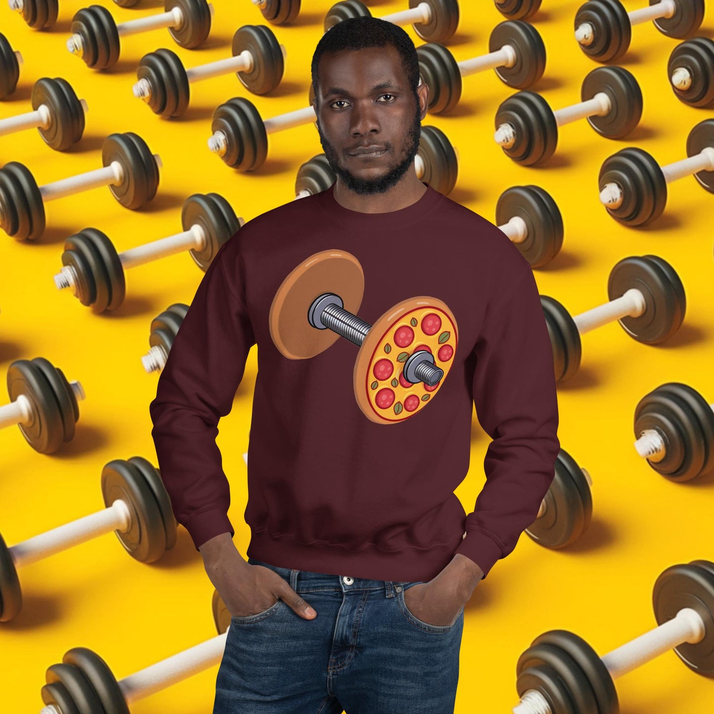Pizza Dumbbell Barbell Funny Bulk Diet Gym Workout Fitness Weight Lifting Bodybuilding Unisex Sweatshirt Maroon Sweatshirts Bodybuilding Bulking Fast Food Fitness Gym Pizza Workout Next Cult Brand