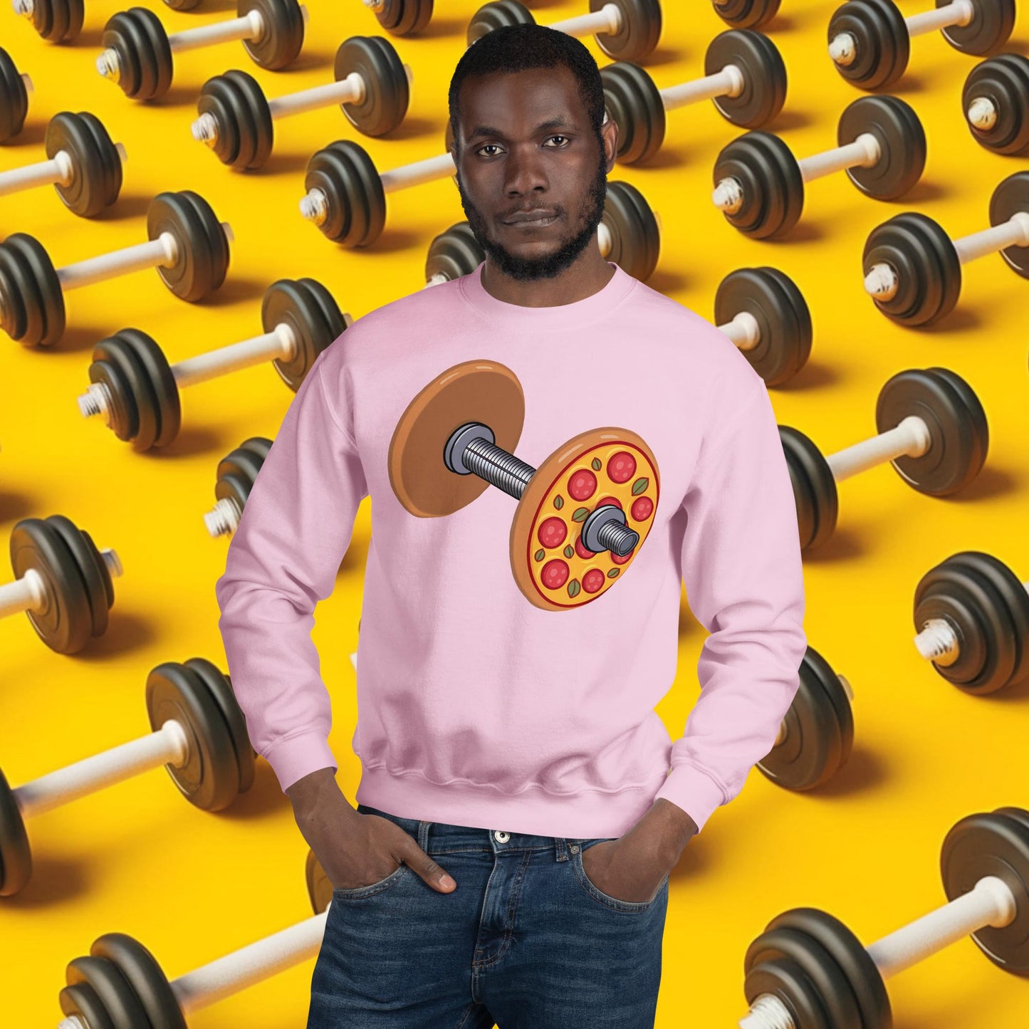Pizza Dumbbell Barbell Funny Bulk Diet Gym Workout Fitness Weight Lifting Bodybuilding Unisex Sweatshirt Light Pink Sweatshirts Bodybuilding Bulking Fast Food Fitness Gym Pizza Workout Next Cult Brand