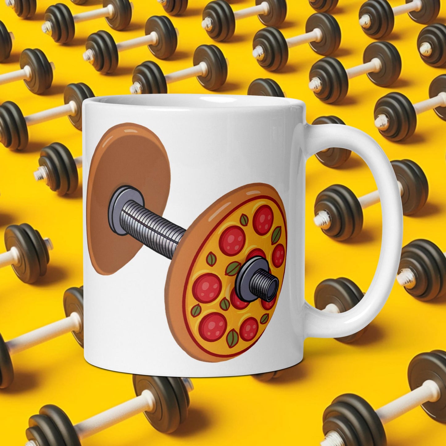 Pizza Dumbbell Barbell Funny Bulk Diet Gym Workout Fitness Weight Lifting Bodybuilding White glossy mug Default Title Mugs Bodybuilding Bulking Fast Food Fitness Gym Pizza Workout Next Cult Brand