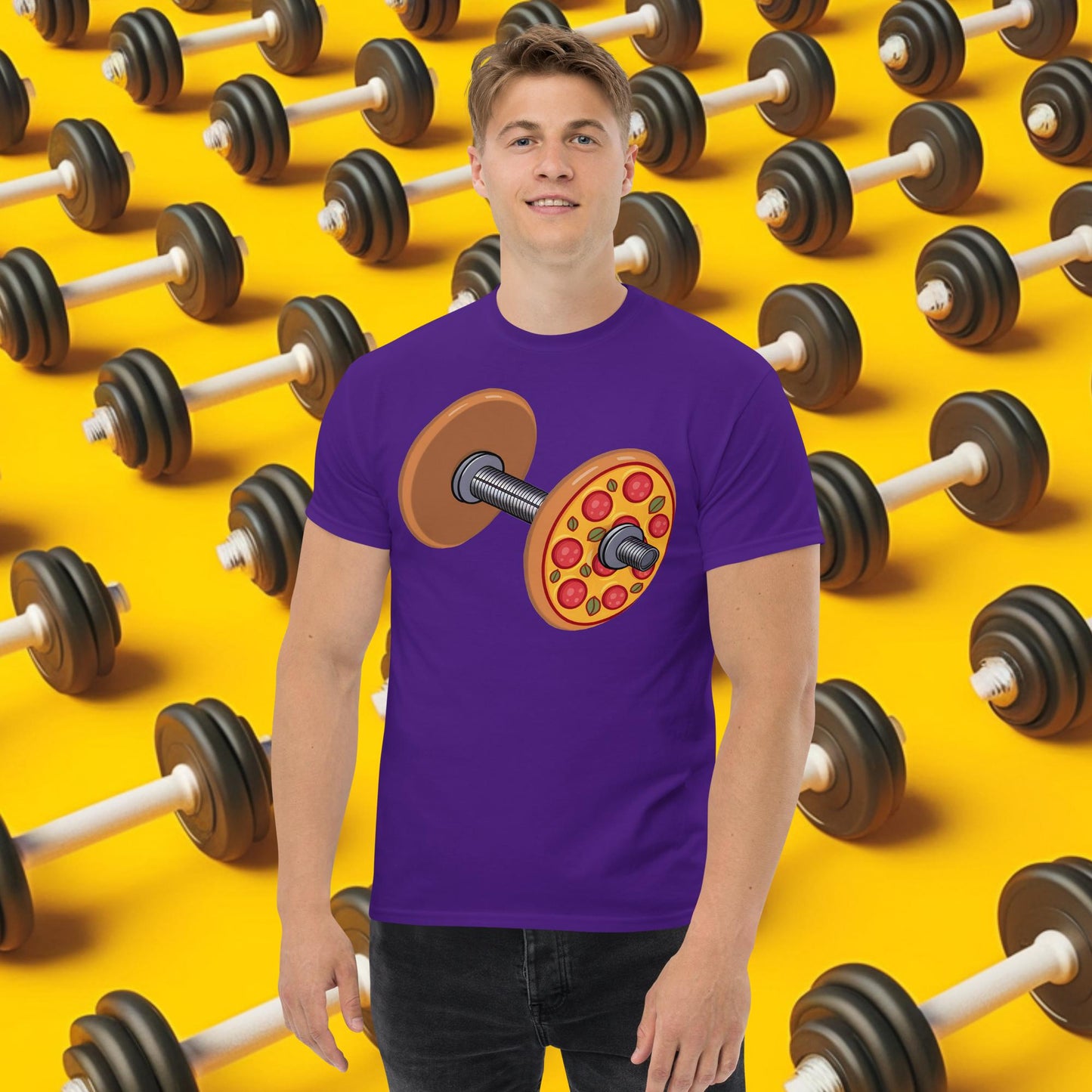 Pizza Dumbbell Barbell Funny Bulk Diet Gym Workout Fitness Weight Lifting Bodybuilding tee Purple T-shirts Bodybuilding Bulking Fast Food Fitness Gym Pizza Pump Cover Workout Next Cult Brand