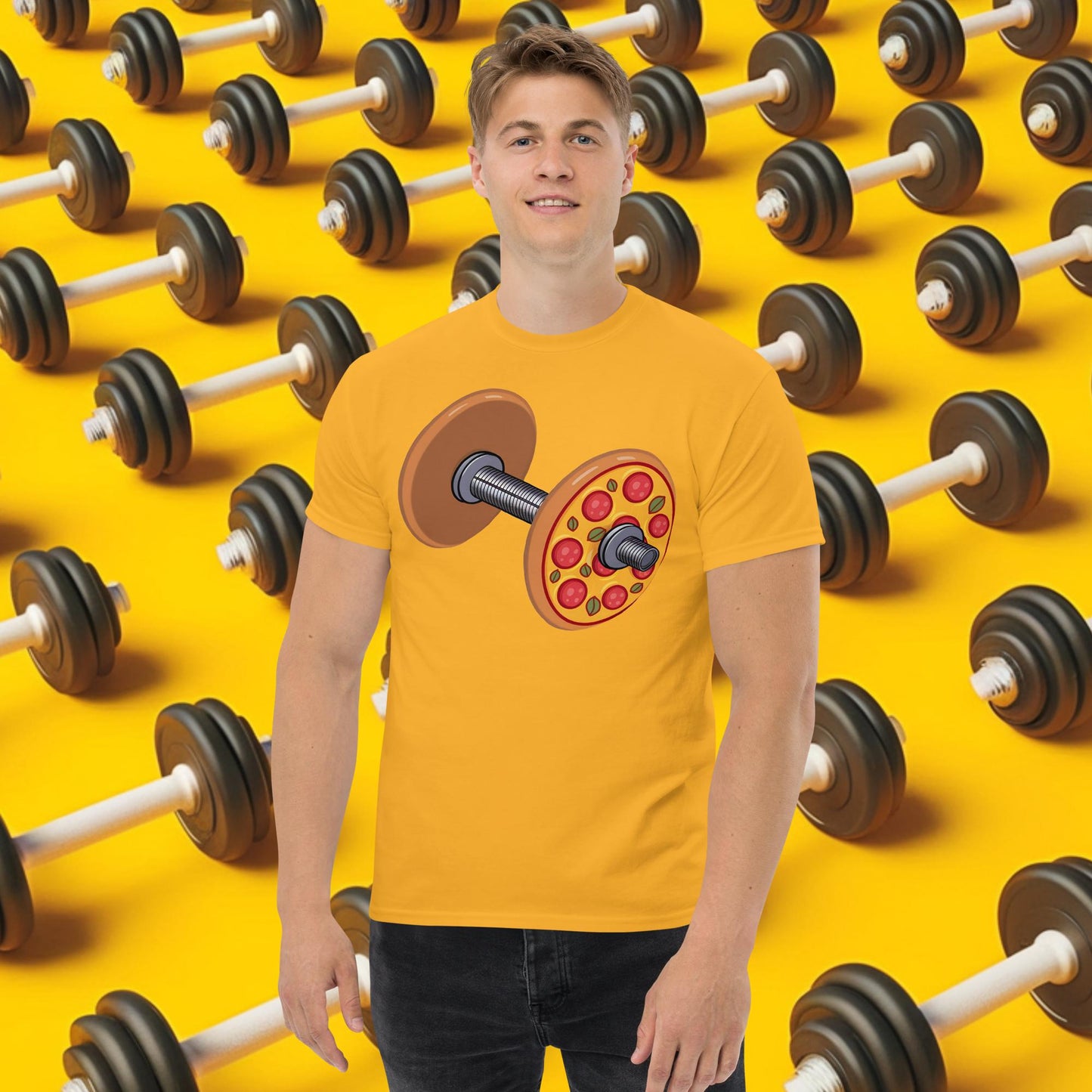 Pizza Dumbbell Barbell Funny Bulk Diet Gym Workout Fitness Weight Lifting Bodybuilding tee Gold T-shirts Bodybuilding Bulking Fast Food Fitness Gym Pizza Pump Cover Workout Next Cult Brand
