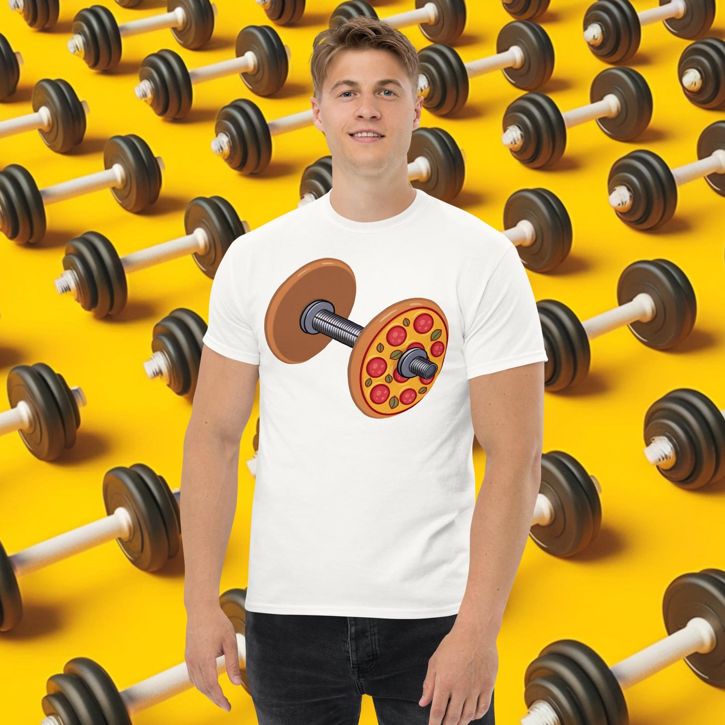 Pizza Dumbbell Barbell Funny Bulk Diet Gym Workout Fitness Weight Lifting Bodybuilding tee White T-shirts Bodybuilding Bulking Fast Food Fitness Gym Pizza Pump Cover Workout Next Cult Brand