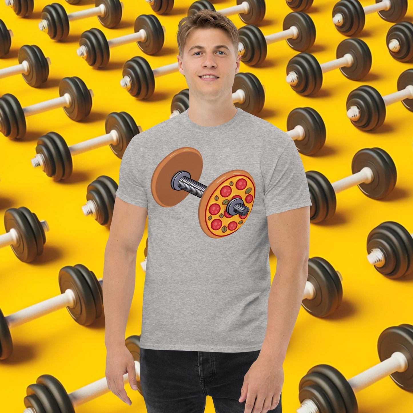 Pizza Dumbbell Barbell Funny Bulk Diet Gym Workout Fitness Weight Lifting Bodybuilding tee Sport Grey T-shirts Bodybuilding Bulking Fast Food Fitness Gym Pizza Pump Cover Workout Next Cult Brand