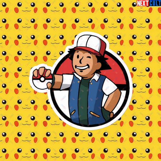 Pokemon Vault Boy Fallout Funny Meme Cartoon Mashup Bubble-free stickers 4″×4″ Stickers Fallout Pokemon TV Shows Vault Boy Next Cult Brand