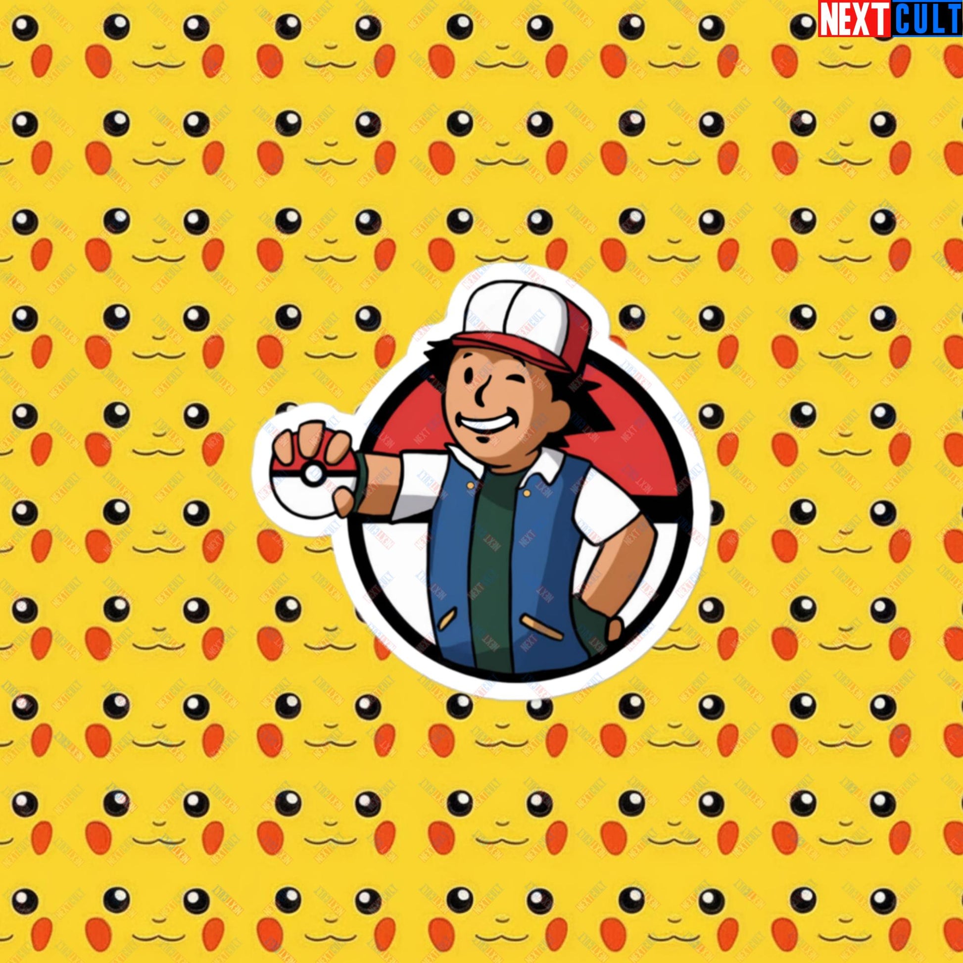 Pokemon Vault Boy Fallout Funny Meme Cartoon Mashup Bubble-free stickers 3″×3″ Stickers Fallout Pokemon TV Shows Vault Boy Next Cult Brand