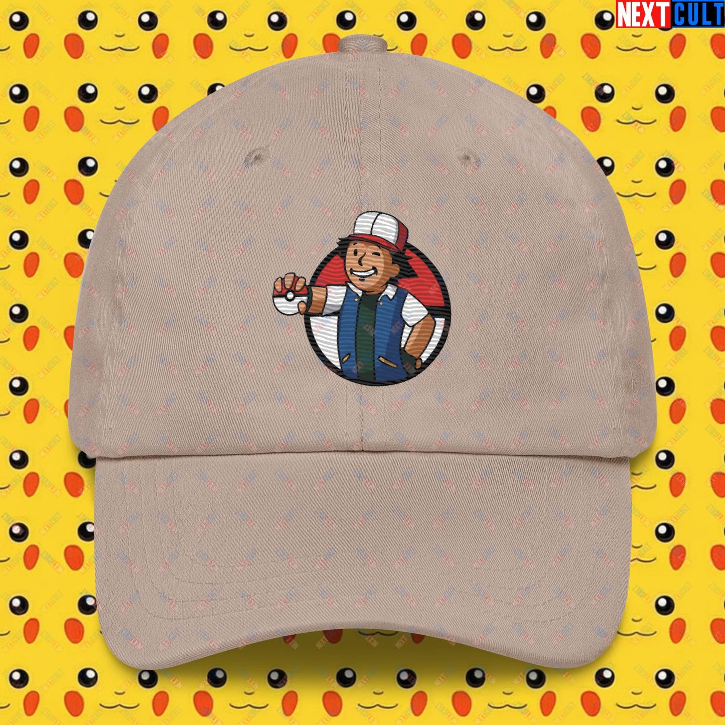 Pokemon Vault Boy Fallout Funny Meme Cartoon Mashup Dad hat Stone Hats Fallout Pokemon TV Shows Vault Boy Next Cult Brand
