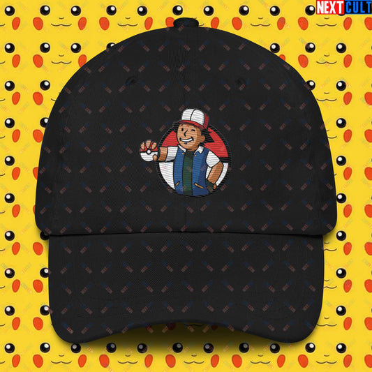 Pokemon Vault Boy Fallout Funny Meme Cartoon Mashup Dad hat Black Hats Fallout Pokemon TV Shows Vault Boy Next Cult Brand