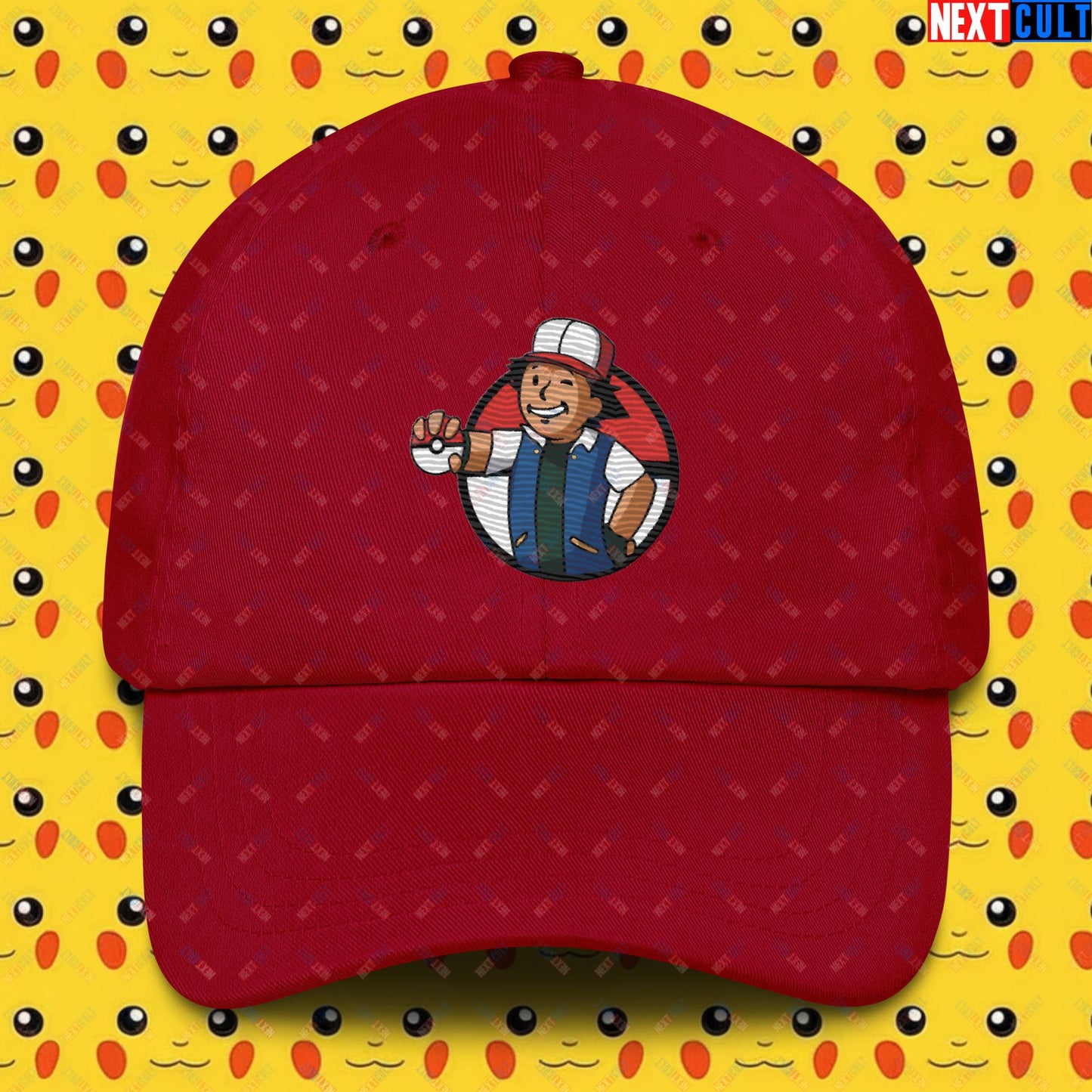 Pokemon Vault Boy Fallout Funny Meme Cartoon Mashup Dad hat Cranberry Hats Fallout Pokemon TV Shows Vault Boy Next Cult Brand