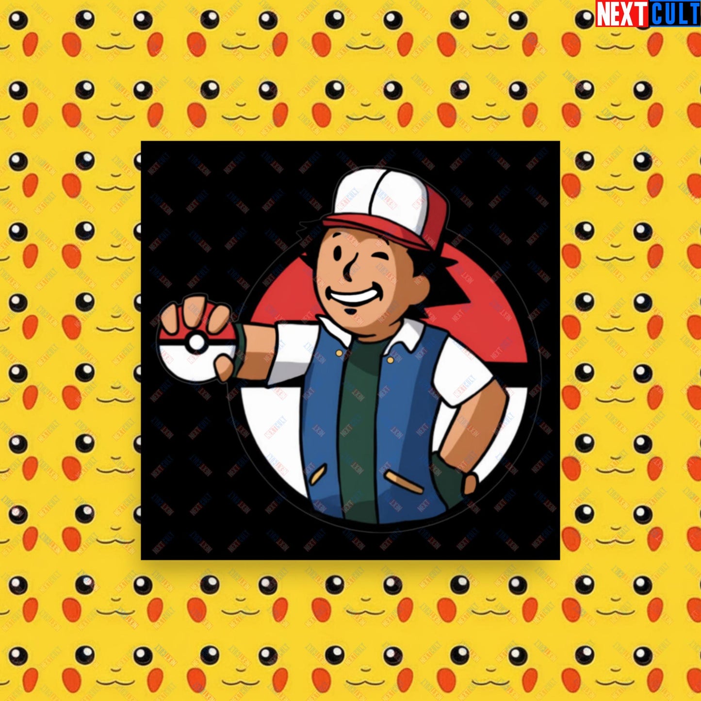 Pokemon Vault Boy Fallout Funny Meme Cartoon Mashup Poster 18″×18″ Posters Fallout Pokemon TV Shows Vault Boy Next Cult Brand