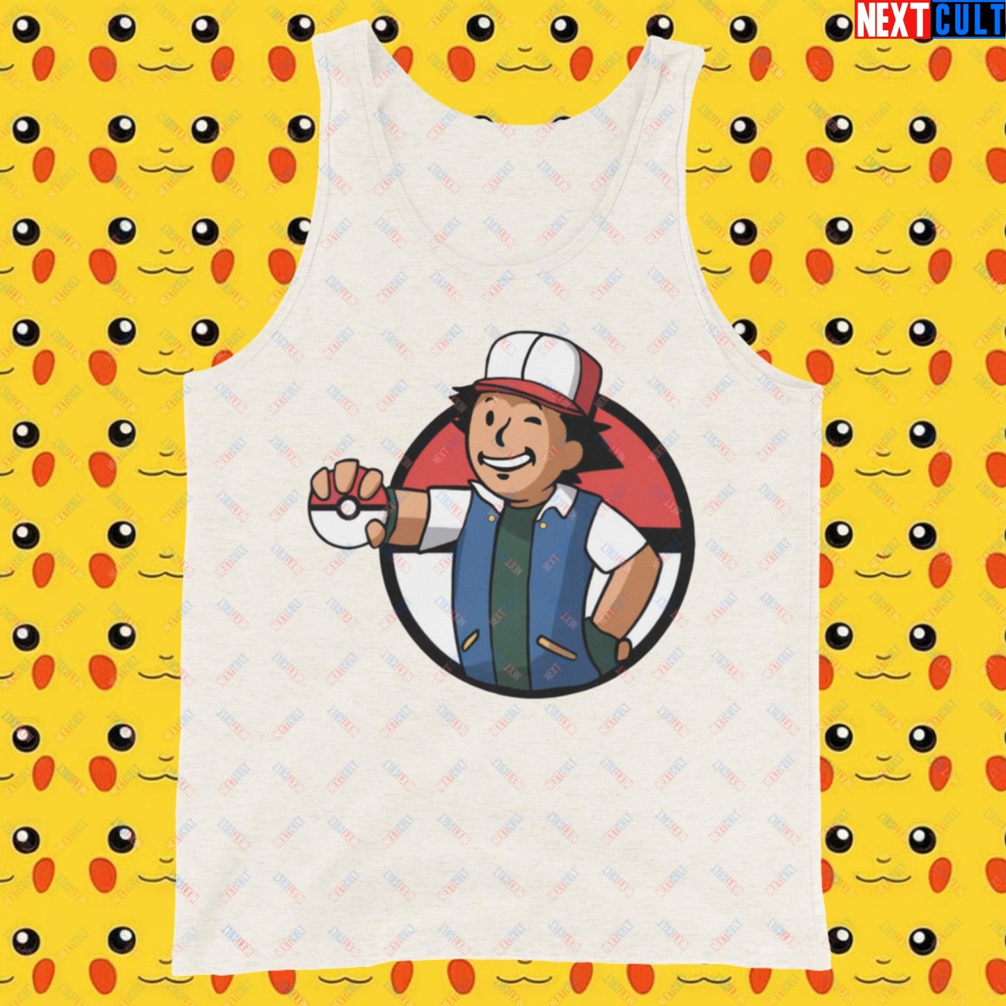 Pokemon Vault Boy Fallout Funny Meme Cartoon Mashup Tank Top Oatmeal Triblend Tank Tops Fallout Pokemon TV Shows Vault Boy Next Cult Brand