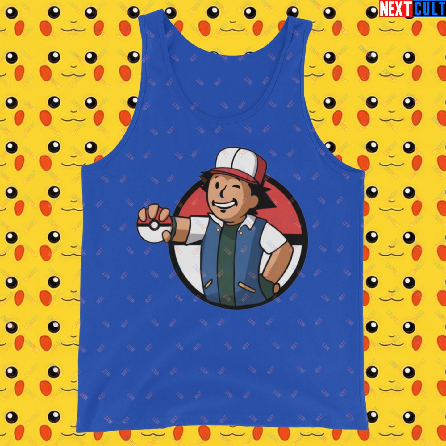 Pokemon Vault Boy Fallout Funny Meme Cartoon Mashup Tank Top True Royal Tank Tops Fallout Pokemon TV Shows Vault Boy Next Cult Brand