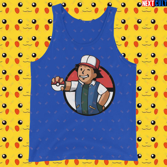 Pokemon Vault Boy Fallout Funny Meme Cartoon Mashup Tank Top True Royal Tank Tops Fallout Pokemon TV Shows Vault Boy Next Cult Brand