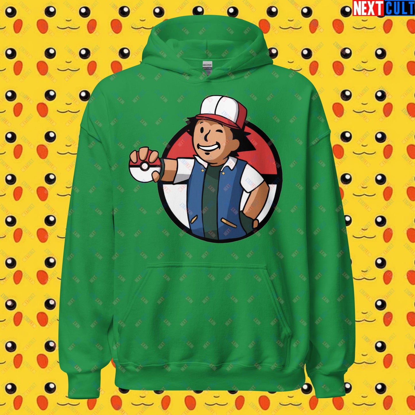 Pokemon Vault Boy Fallout Funny Meme Cartoon Mashup Unisex Hoodie Irish Green Hoodies Fallout Pokemon TV Shows Vault Boy Next Cult Brand