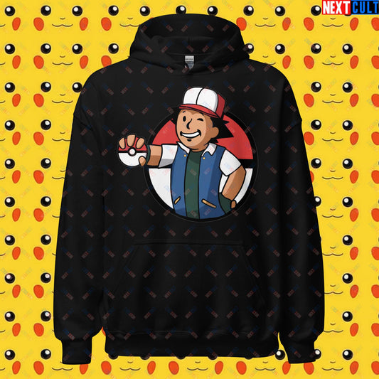 Pokemon Vault Boy Fallout Funny Meme Cartoon Mashup Unisex Hoodie Black Hoodies Fallout Pokemon TV Shows Vault Boy Next Cult Brand