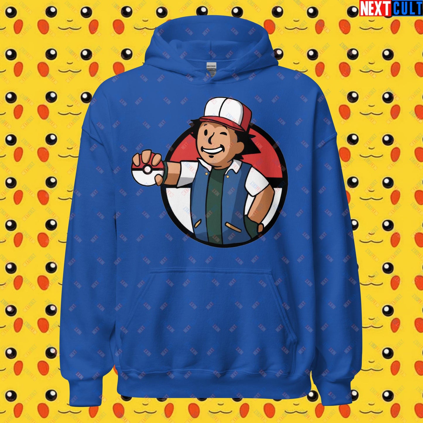 Pokemon Vault Boy Fallout Funny Meme Cartoon Mashup Unisex Hoodie Royal Hoodies Fallout Pokemon TV Shows Vault Boy Next Cult Brand