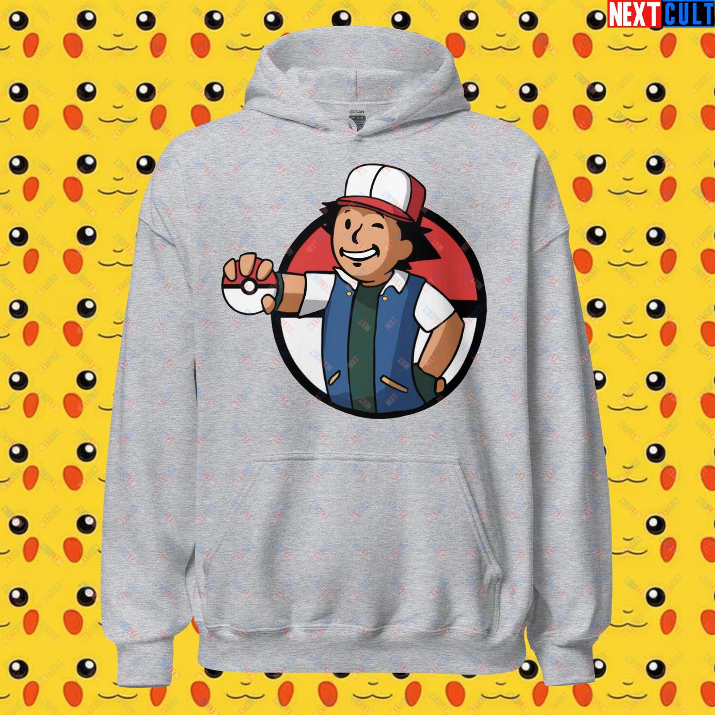 Pokemon Vault Boy Fallout Funny Meme Cartoon Mashup Unisex Hoodie Sport Grey Hoodies Fallout Pokemon TV Shows Vault Boy Next Cult Brand