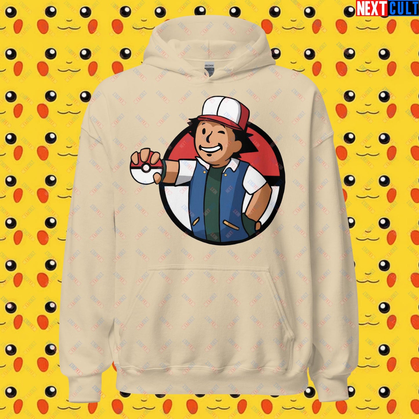 Pokemon Vault Boy Fallout Funny Meme Cartoon Mashup Unisex Hoodie Sand Hoodies Fallout Pokemon TV Shows Vault Boy Next Cult Brand