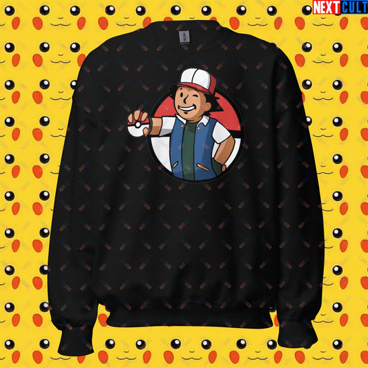 Pokemon Vault Boy Fallout Funny Meme Cartoon Mashup Unisex Sweatshirt Black Sweatshirts Fallout Pokemon TV Shows Vault Boy Next Cult Brand