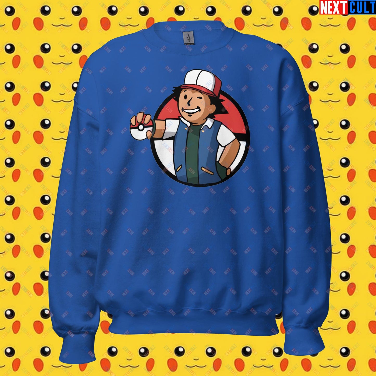 Pokemon Vault Boy Fallout Funny Meme Cartoon Mashup Unisex Sweatshirt Royal Sweatshirts Fallout Pokemon TV Shows Vault Boy Next Cult Brand