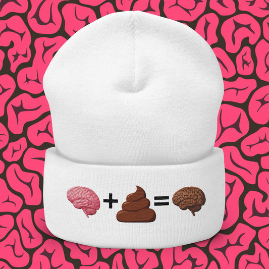 Poo for Brains Funny Math Equation Cuffed Beanie White Hats Brains Life Math Next Cult Brand