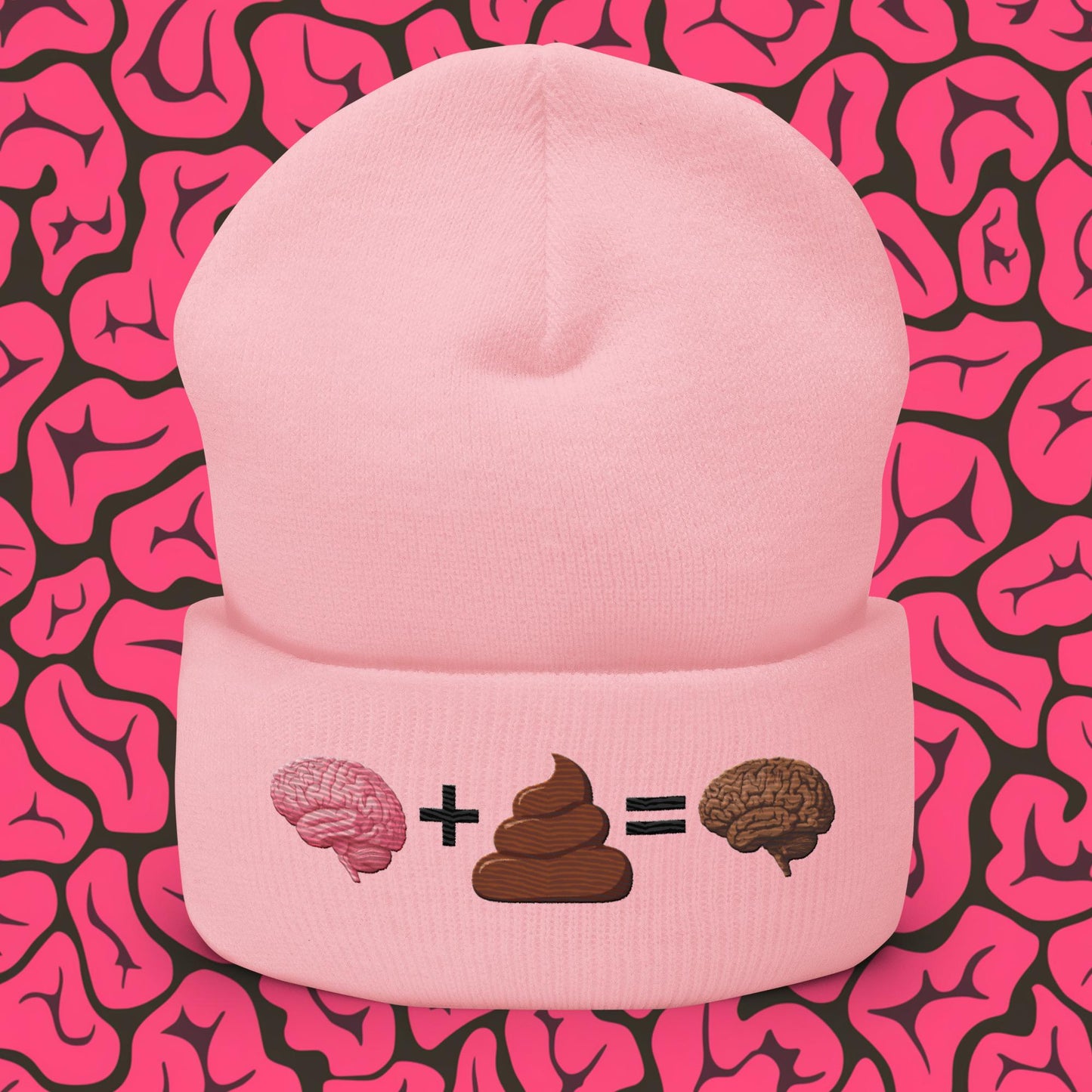 Poo for Brains Funny Math Equation Cuffed Beanie Baby Pink Hats Brains Life Math Next Cult Brand