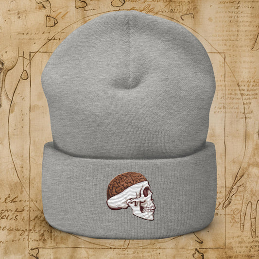 Poop Brain Anatomy Funny Leonardo da Vinci Drawing Cuffed Beanie Heather Grey Hats Brains Feelings Leonardo da Vinci Life Next Cult Brand