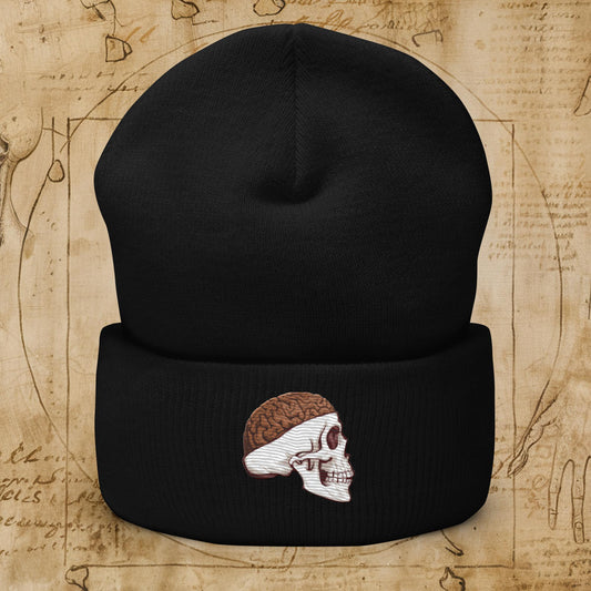 Poop Brain Anatomy Funny Leonardo da Vinci Drawing Cuffed Beanie Black Hats Brains Feelings Leonardo da Vinci Life Next Cult Brand