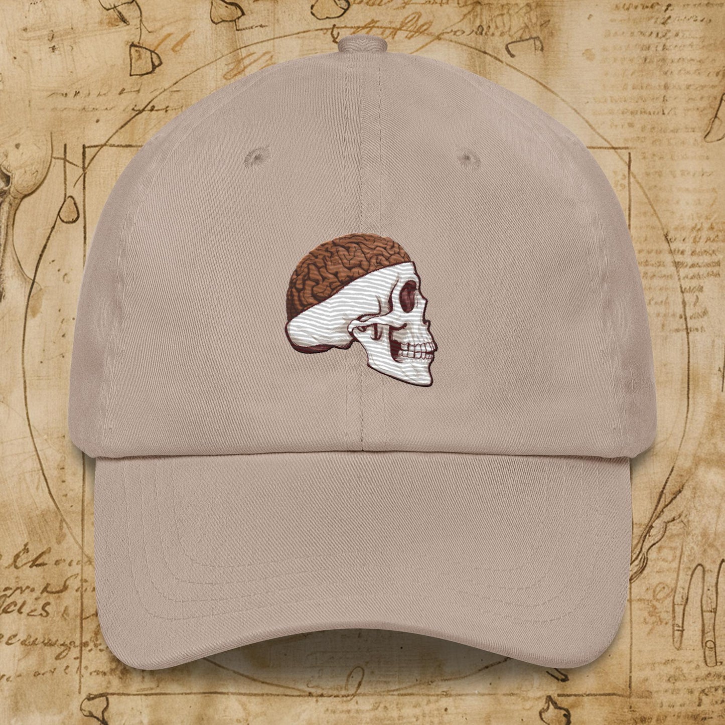 Poop Brain Anatomy Funny Leonardo da Vinci Drawing Dad hat Stone Hats Brains Feelings Leonardo da Vinci Life Next Cult Brand