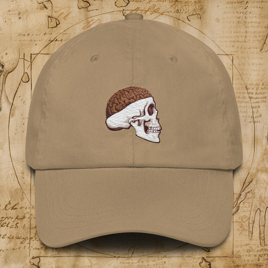 Poop Brain Anatomy Funny Leonardo da Vinci Drawing Dad hat Khaki Hats Brains Feelings Leonardo da Vinci Life Next Cult Brand