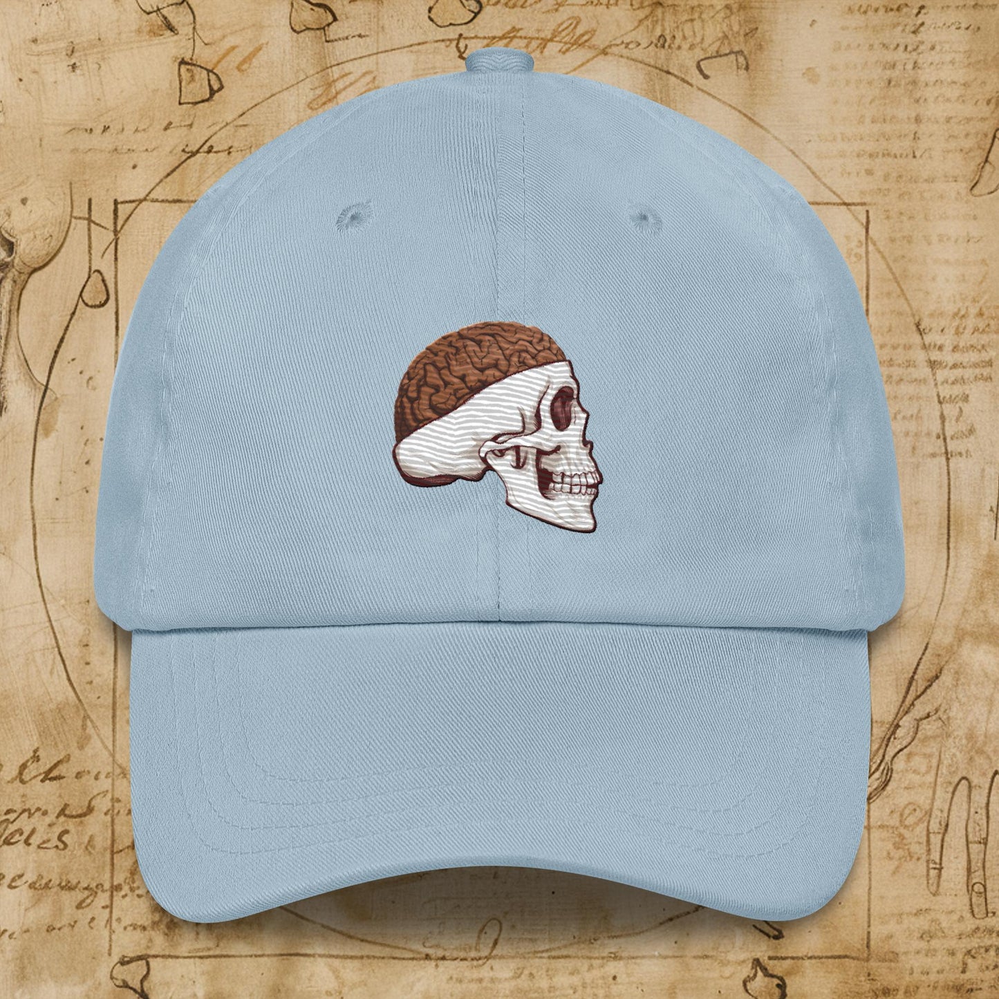 Poop Brain Anatomy Funny Leonardo da Vinci Drawing Dad hat Light Blue Hats Brains Feelings Leonardo da Vinci Life Next Cult Brand