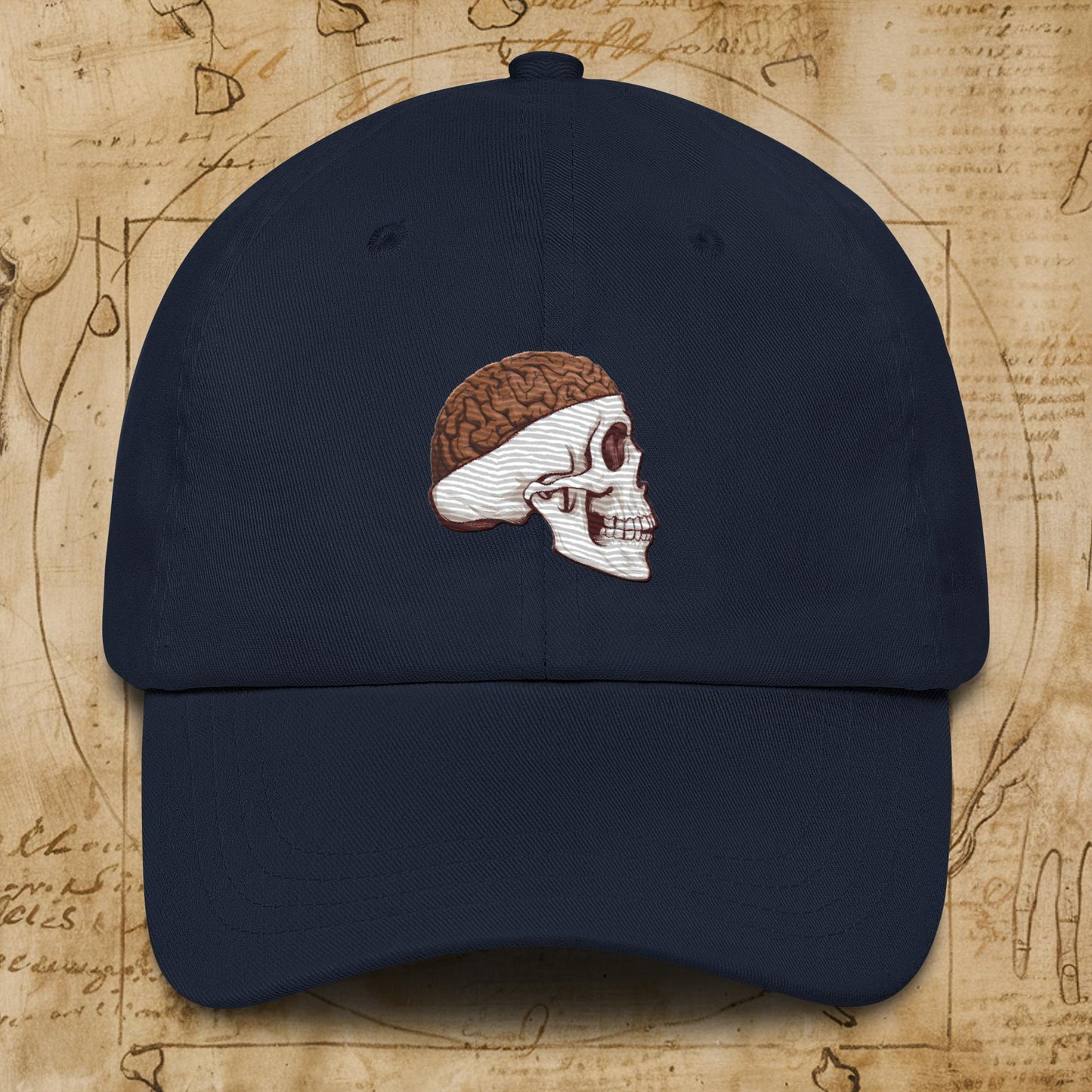 Poop Brain Anatomy Funny Leonardo da Vinci Drawing Dad hat Navy Hats Brains Feelings Leonardo da Vinci Life Next Cult Brand