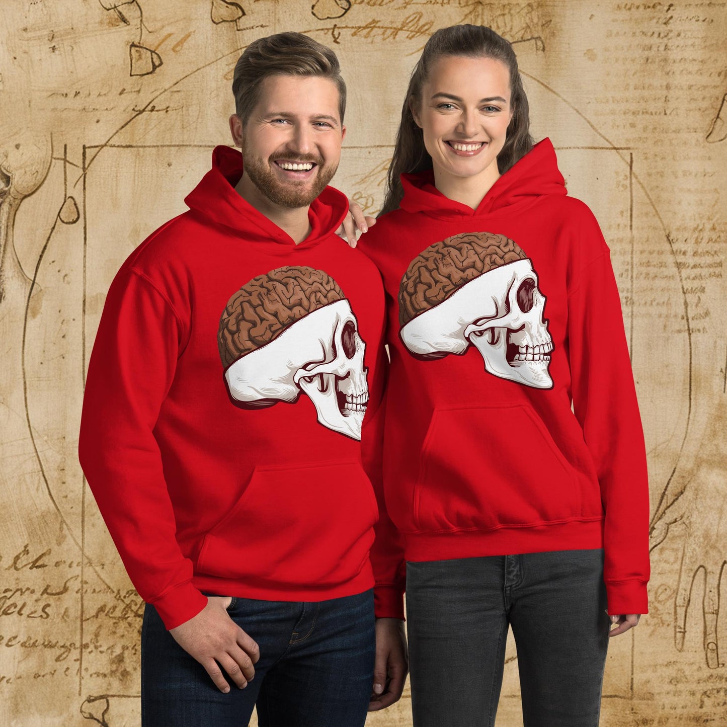 Poop Brain Anatomy Funny Leonardo da Vinci Drawing Unisex Hoodie Red Hoodies Brains Feelings Leonardo da Vinci Life Next Cult Brand