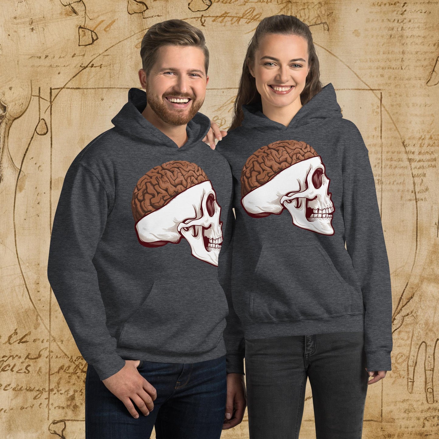 Poop Brain Anatomy Funny Leonardo da Vinci Drawing Unisex Hoodie Dark Heather Hoodies Brains Feelings Leonardo da Vinci Life Next Cult Brand