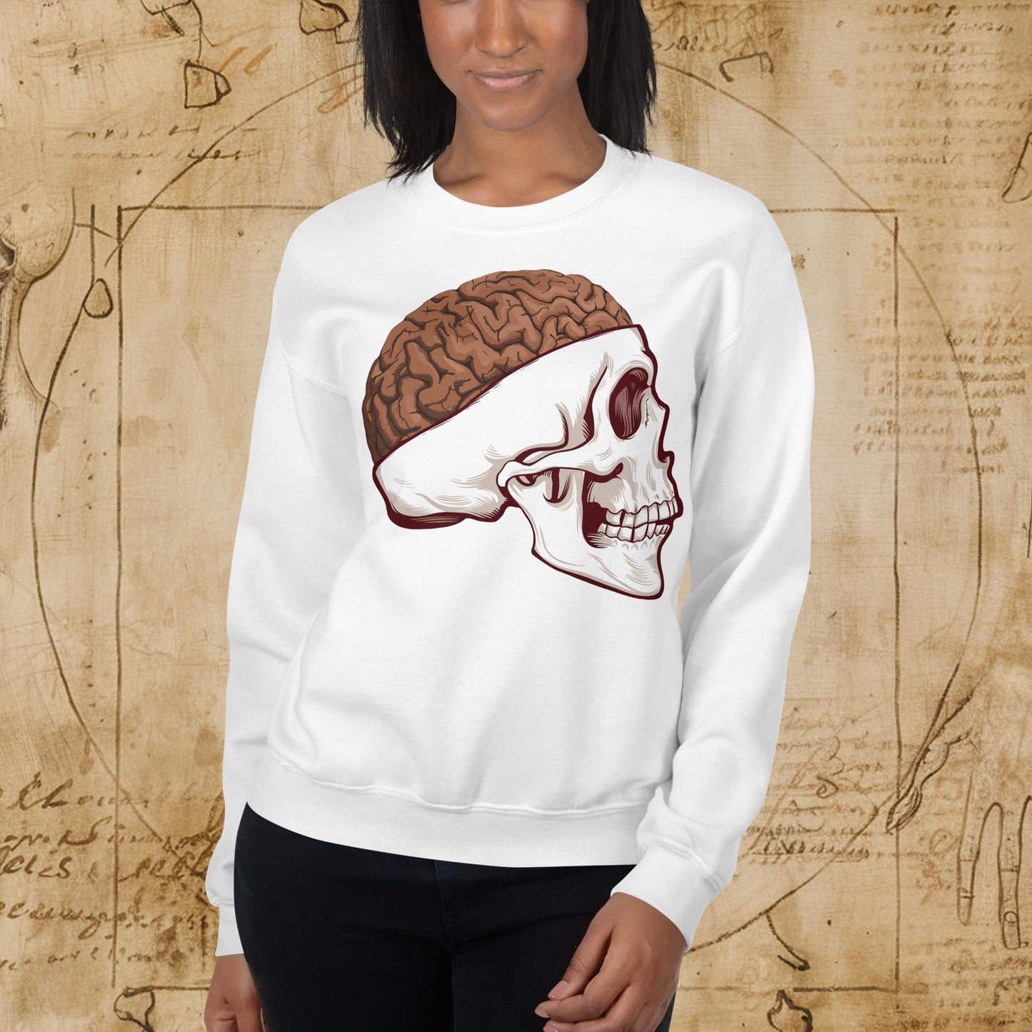 Poop Brain Anatomy Funny Leonardo da Vinci Drawing Unisex Sweatshirt White Sweatshirts Brains Feelings Leonardo da Vinci Life Next Cult Brand