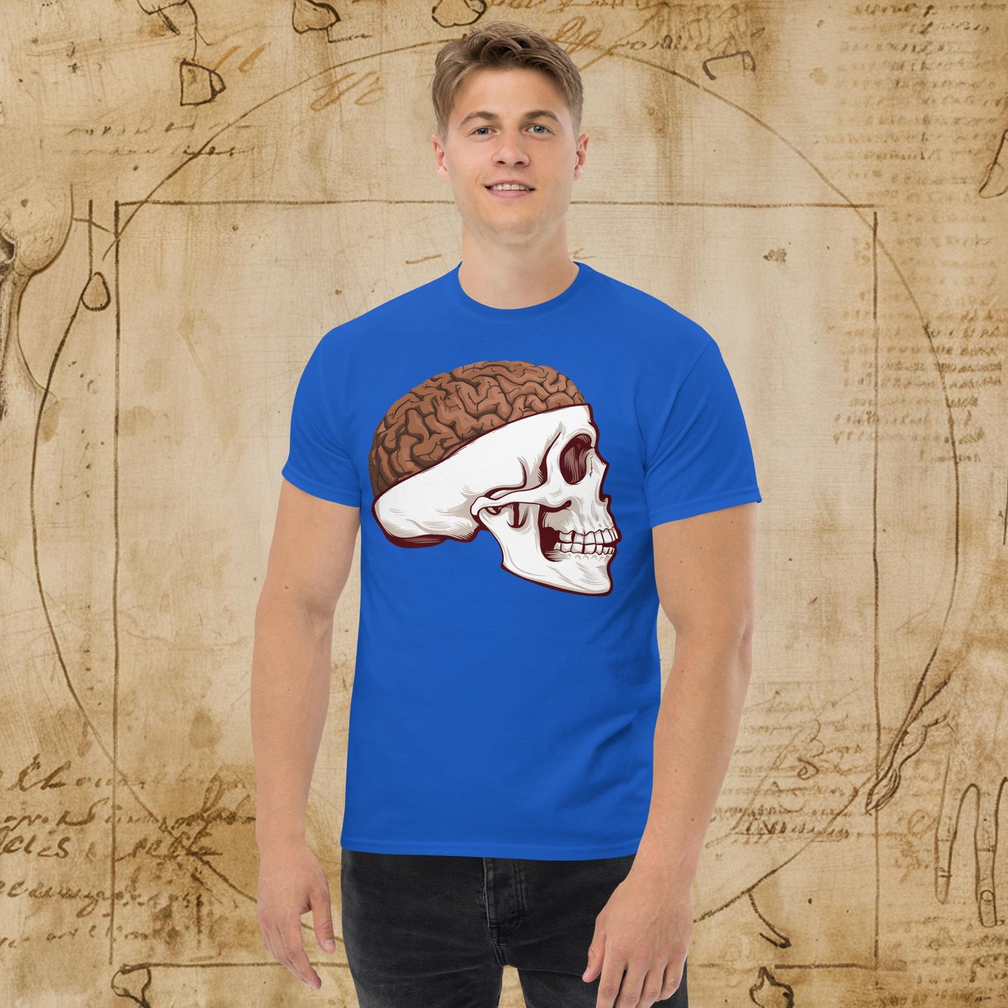 Poop Brain Anatomy Funny Leonardo da Vinci Drawing Unisex tee Royal T-shirts Brains Feelings Leonardo da Vinci Life Next Cult Brand