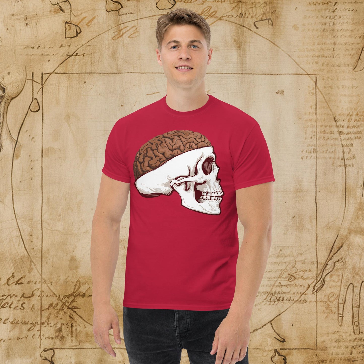 Poop Brain Anatomy Funny Leonardo da Vinci Drawing Unisex tee Cardinal T-shirts Brains Feelings Leonardo da Vinci Life Next Cult Brand