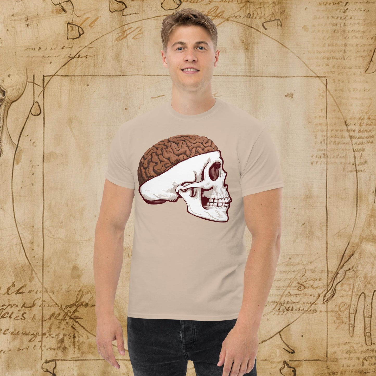 Poop Brain Anatomy Funny Leonardo da Vinci Drawing Unisex tee Sand T-shirts Brains Feelings Leonardo da Vinci Life Next Cult Brand