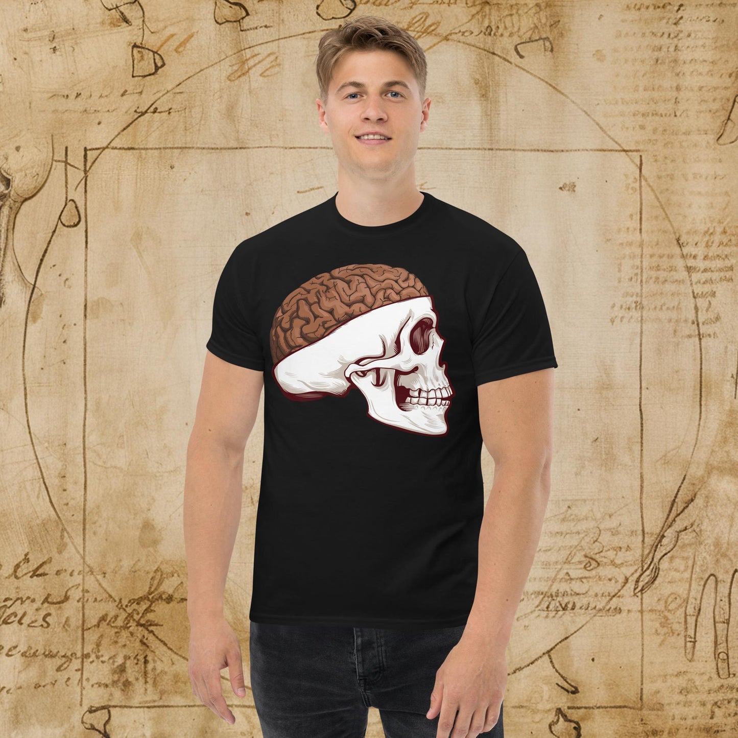 Poop Brain Anatomy Funny Leonardo da Vinci Drawing Unisex tee Black T-shirts Brains Feelings Leonardo da Vinci Life Next Cult Brand
