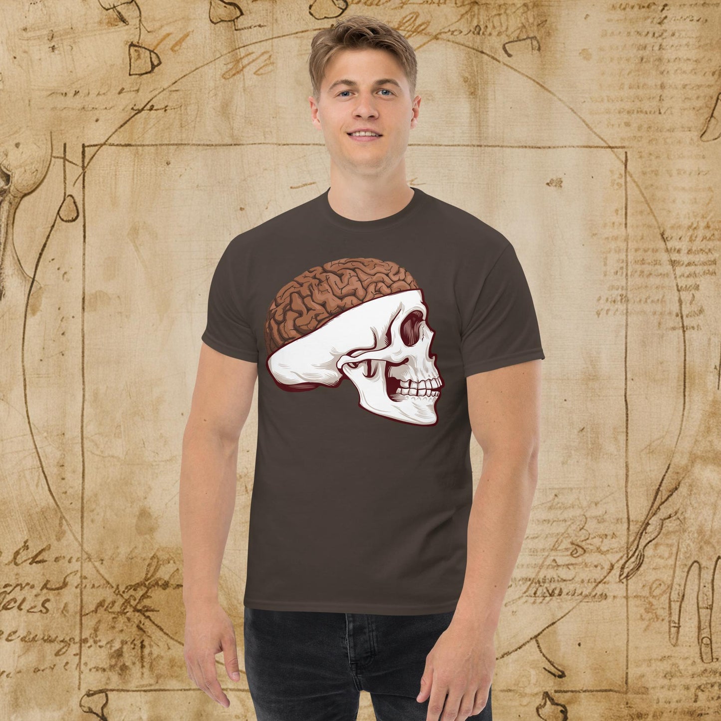 Poop Brain Anatomy Funny Leonardo da Vinci Drawing Unisex tee Dark Chocolate T-shirts Brains Feelings Leonardo da Vinci Life Next Cult Brand