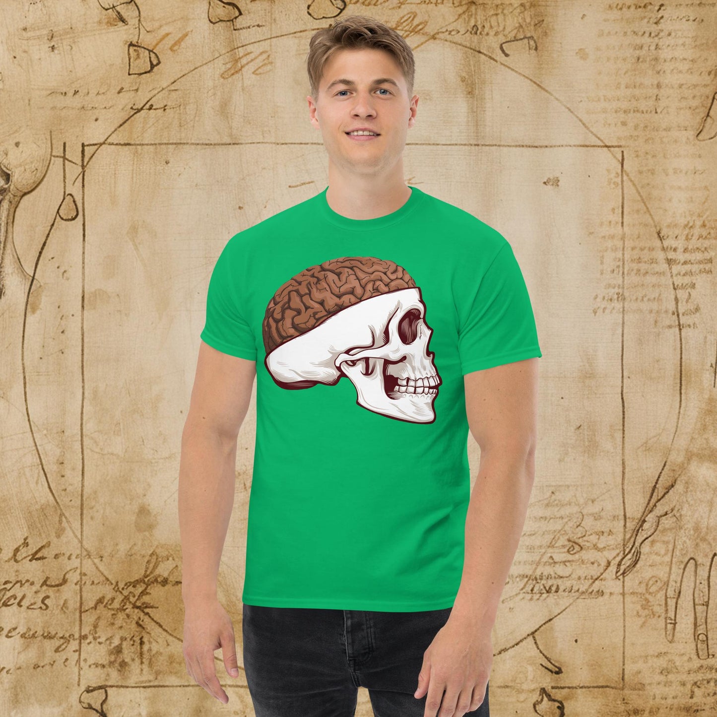 Poop Brain Anatomy Funny Leonardo da Vinci Drawing Unisex tee Irish Green T-shirts Brains Feelings Leonardo da Vinci Life Next Cult Brand