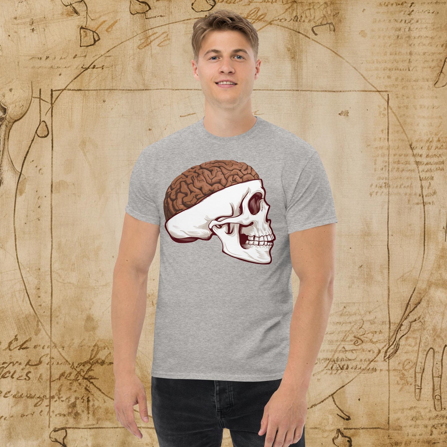 Poop Brain Anatomy Funny Leonardo da Vinci Drawing Unisex tee Sport Grey T-shirts Brains Feelings Leonardo da Vinci Life Next Cult Brand