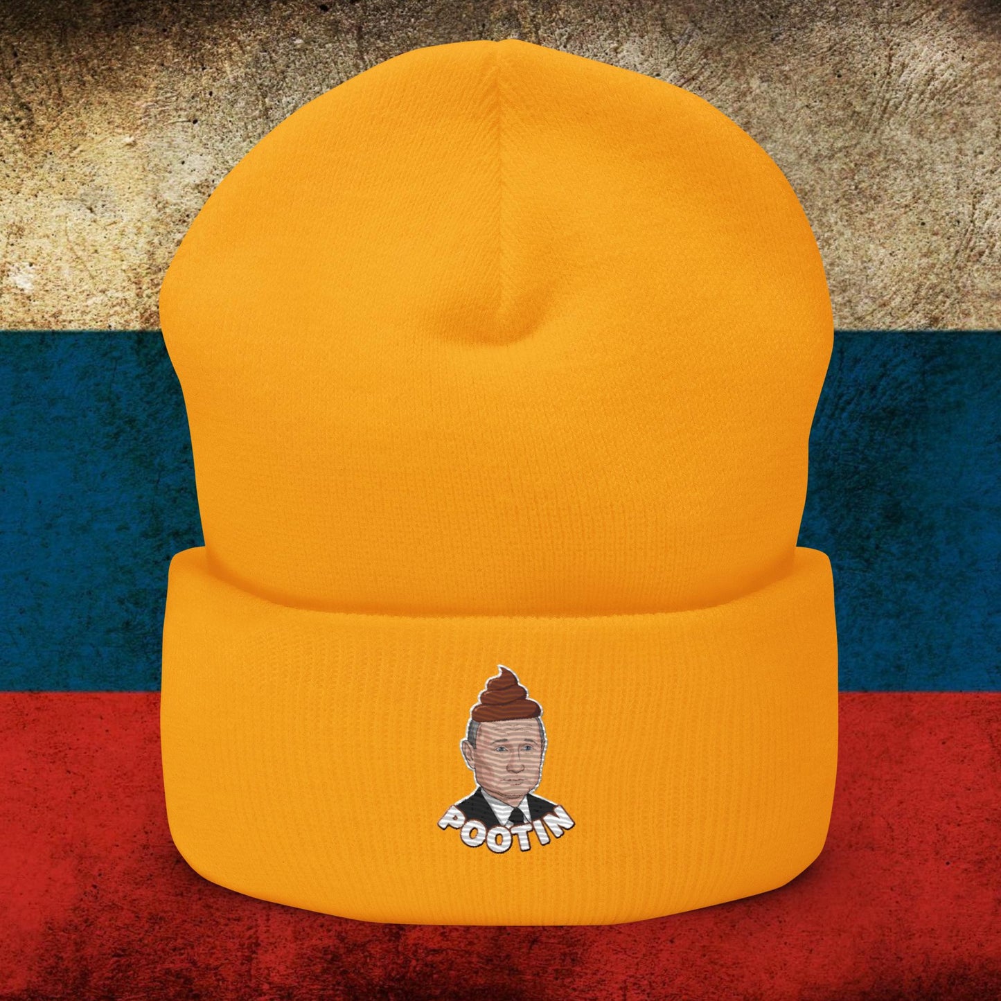 Pootin Funny Anti Vladimir Putin Cuffed Beanie Gold Hats Politics Vladimir Putin Next Cult Brand